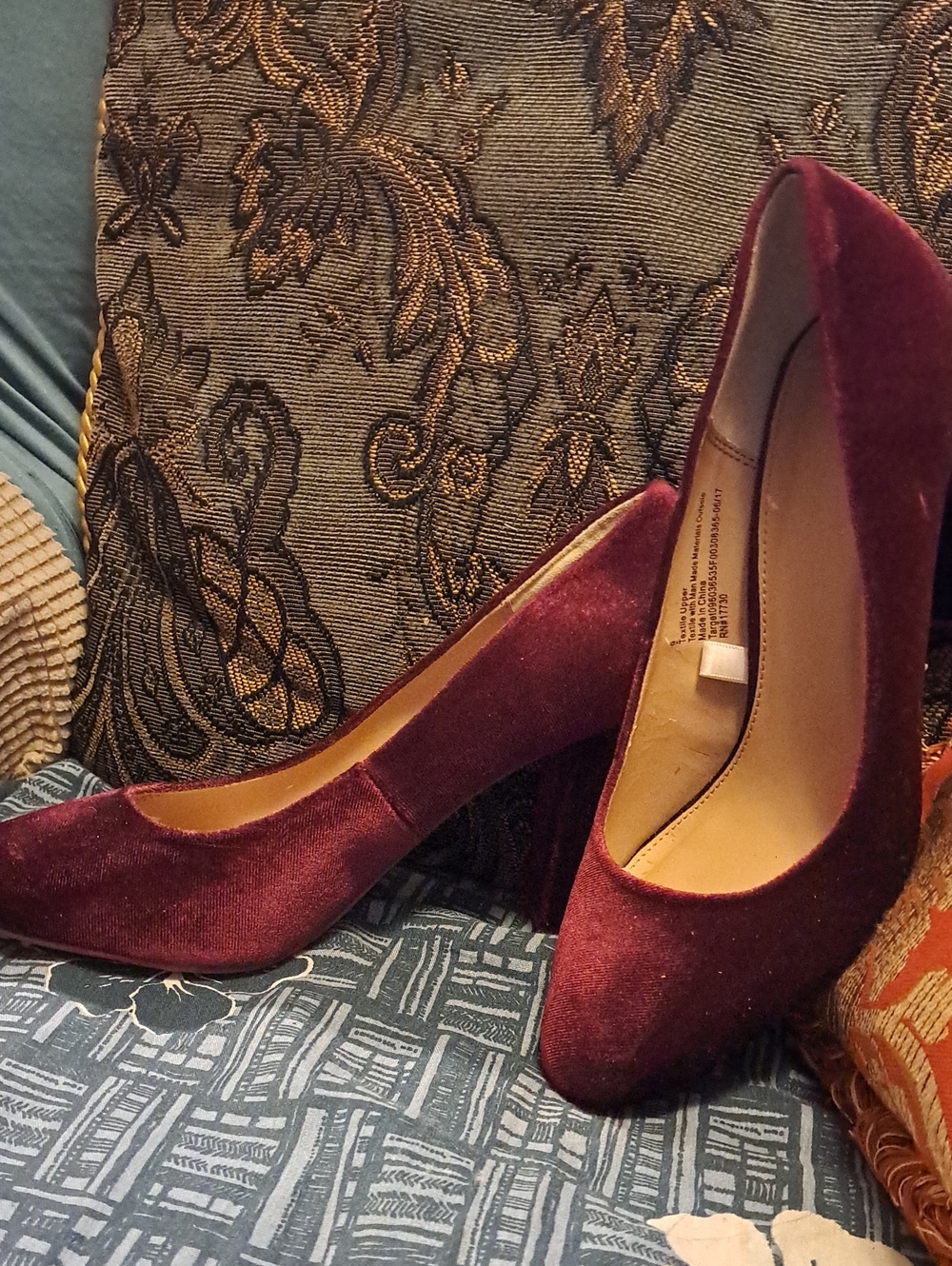 a new day Burgundy Velvet Block Heel Pumps